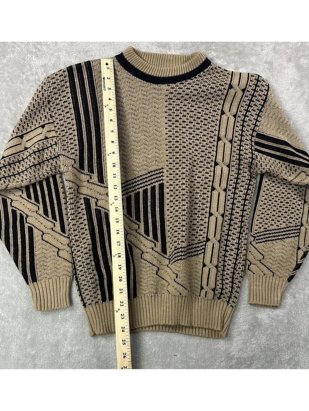 Vintage 1990s 3D Sweater Mens Medium Brown Geometric Knit Made in USA Jondel
